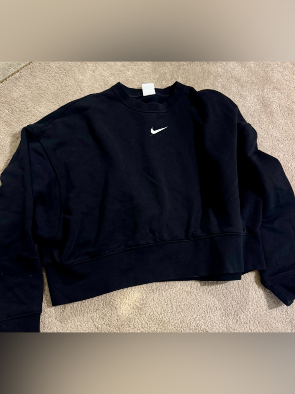 Nike Black Women's Cropped Crewneck Sweatshirt with White Swoosh